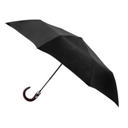 Parapluie Homme Uni Noir pliant mini automatique 8 baleines poignée bois courbe